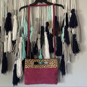 Anthropologie - Verona Pink Suede Crossbody Clutch Convertible Bag Purse